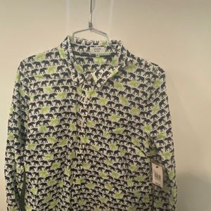 White blouse with blue elephants